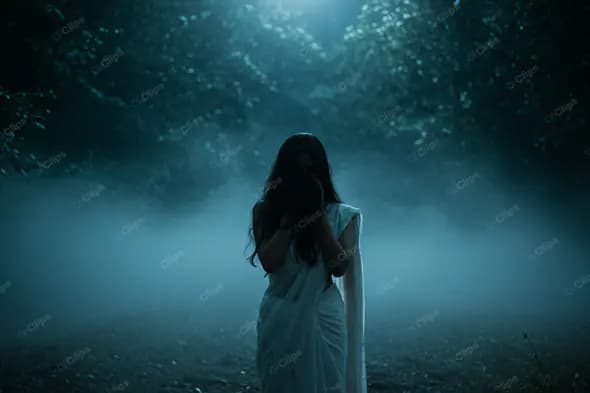 Ethereal Figure in Misty Forest