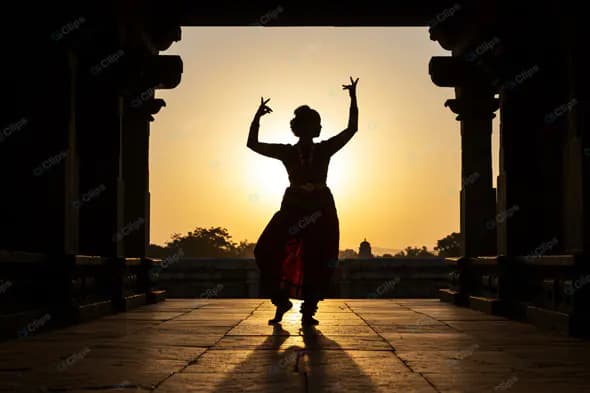 Silhouette of Bharatanatyam Dancer at Sunset