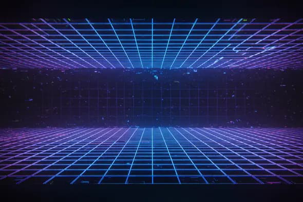 Digital Neon Grid Room with Blue-Purple Retro Aesthetic
