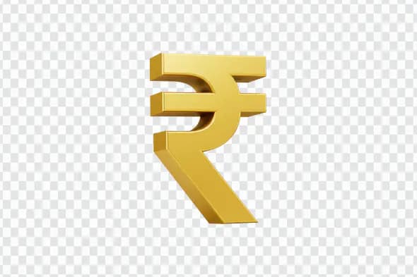 Golden Indian Rupee Symbol 3D PNG for Financial and Business Designs