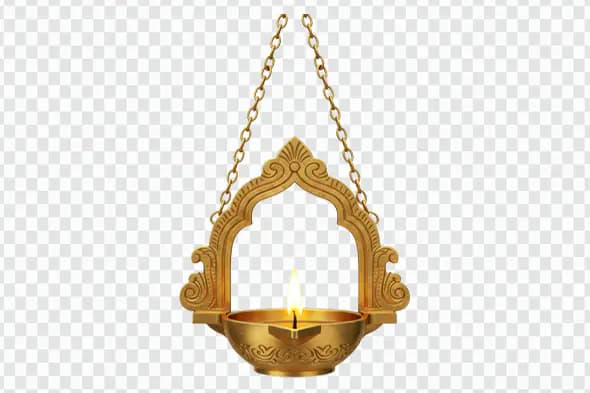 Hanging Brass Temple Diya with Ornamental Chain – Indian Festival PNG Clipart