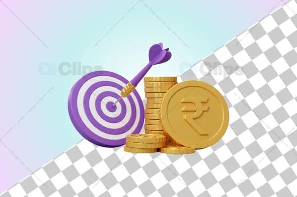 3D Financial Goal Achievement Illustration with Rupee Symbol