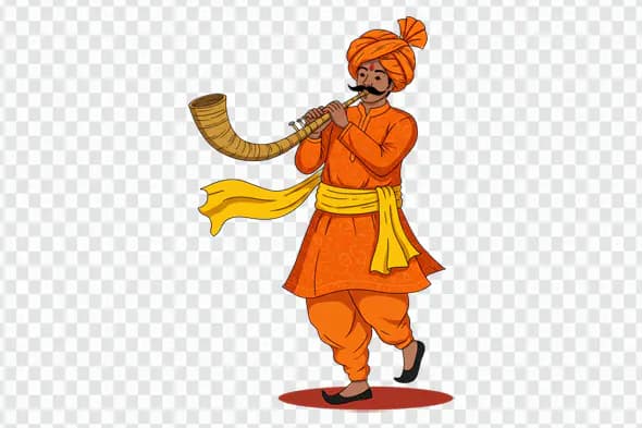 Indian Wedding Shehnai Player PNG Clipart in Orange Traditional Attire