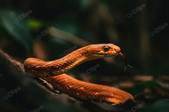 Close-Up of Orange Snake in Forest with Tongue Out