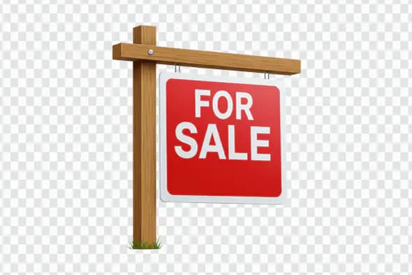 For Sale Sign PNG – Real Estate Wooden Board with Transparent Background
