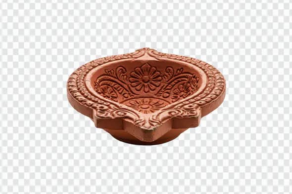 Handcrafted Indian Clay Diya with Floral Design for Diwali