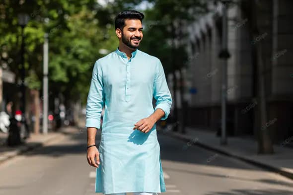 Modern Indian Man in Aqua Kurta