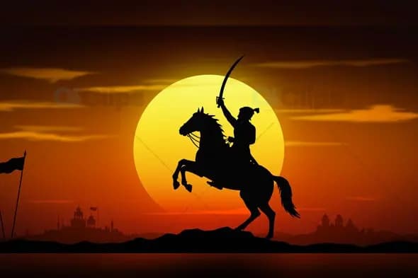 Chhatrapati Shivaji Maharaj Warrior Silhouette Against Sunset