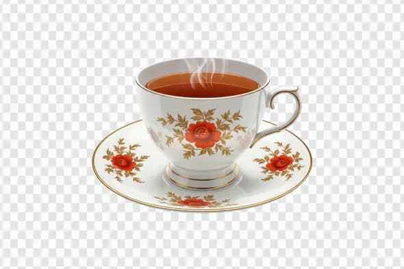 Elegant Indian Tea Cup PNG with Floral Design for Café Menus & Digital Art