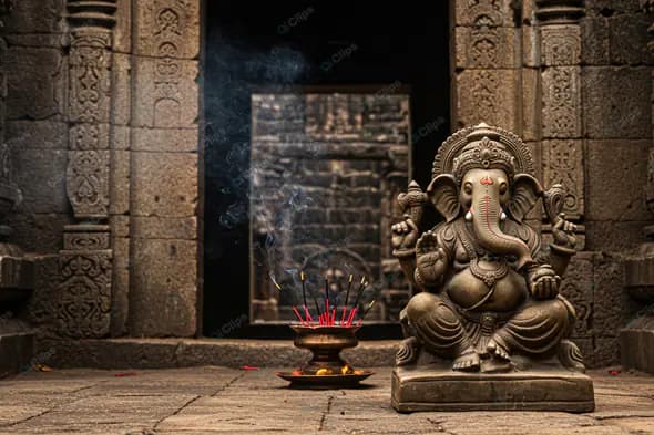 Ganesha Statue with Temple Incense
