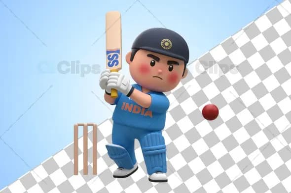 Indian Cricket Player with Helmet 3D Illustration