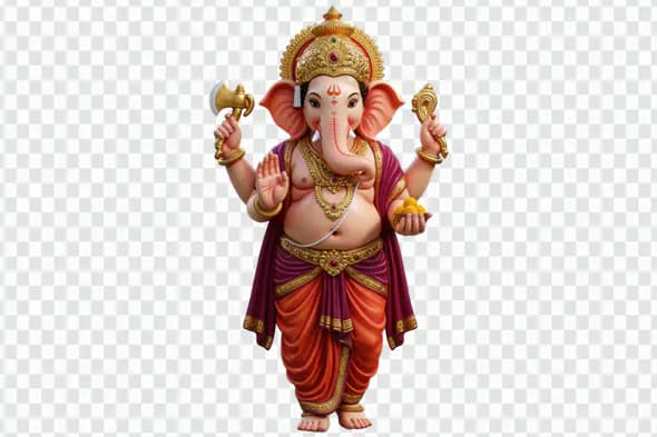 Ornate Ganesha Figurine with Golden Attributes