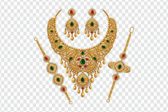 Indian Bridal Jewelry Set PNG – Gold Necklace, Earrings & Bangles