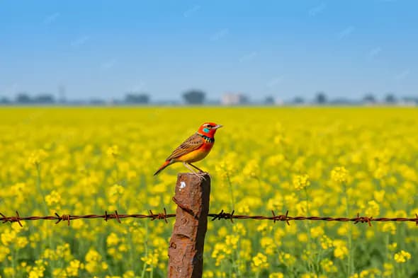 Vibrant Bunting in Mustard Field
