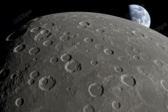Craters on the Moon with Earth Rising in the Background