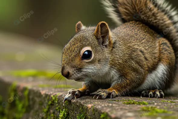 Close-Up of Alert Indian Squirrel on Mossy Stone Surface