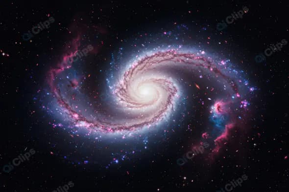 Twin-Armed Spiral Galaxy with Radiant Core and Vibrant Nebulae in Deep Space