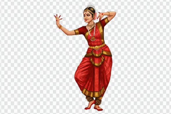 Bharatanatyam Dancer PNG – Elegant Indian Classical Dance Illustration