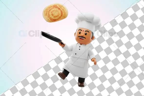 Playful Indian Chef 3D Illustration with Dosa