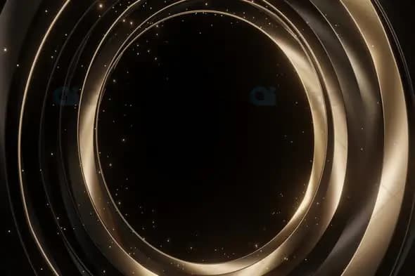 Golden Circular Rings Background with Sparkling Particle Effects