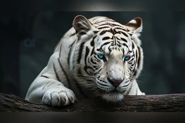 Majestic White Tiger with Piercing Blue Eyes in Close-up