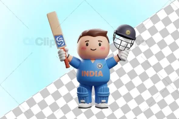 Celebratory Indian Cricket Player 3D Illustration