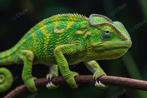 Vibrant Green Chameleon Clinging to Branch in Indian Jungle