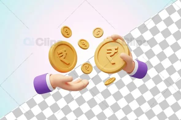 3D Financial Transaction Illustration with Rupee Symbol