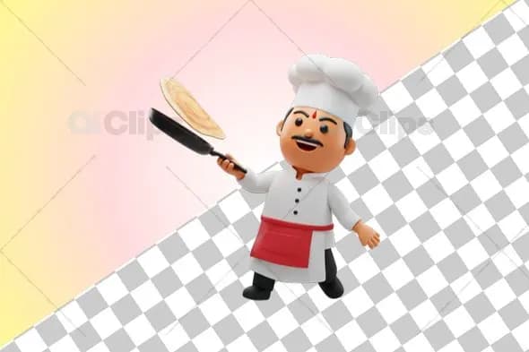 Indian Chef 3D Illustration with Dosa