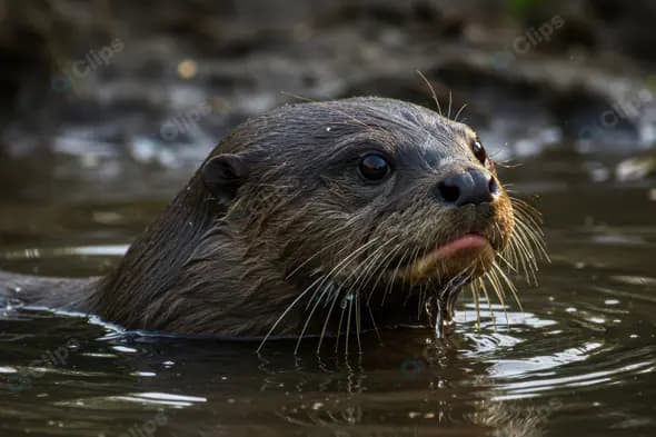 Curious Otter Peeking from River Surface in Natural Habitat