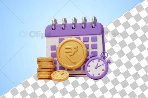 3D Financial Planning and Time Management Illustration with Rupee Symbol