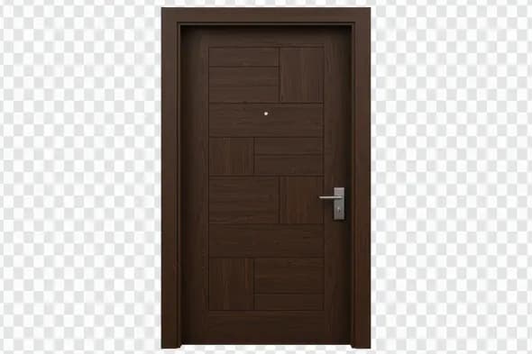 Dark Wooden Entry Door PNG – Modern Horizontal Panel Design with Transparent Background