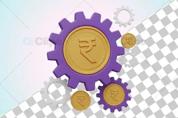 3D Financial Mechanism Illustration with Rupee Symbol