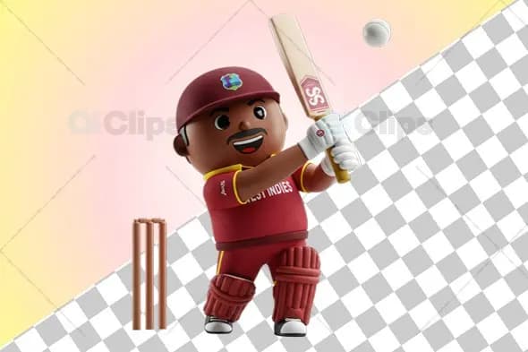Smiling West Indies Cricket Player 3D Illustration