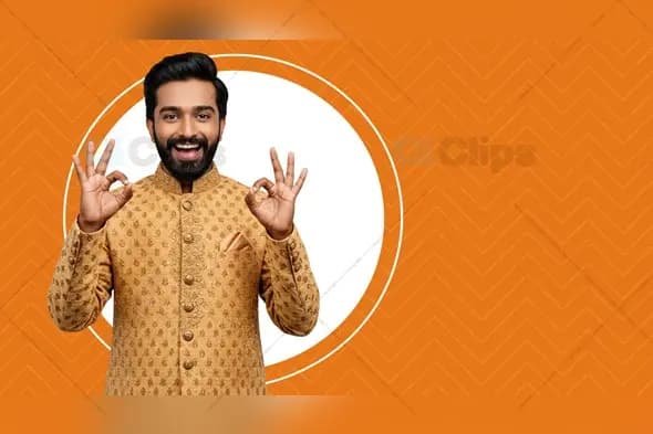Smiling Indian Man in Sherwani with Copy Space