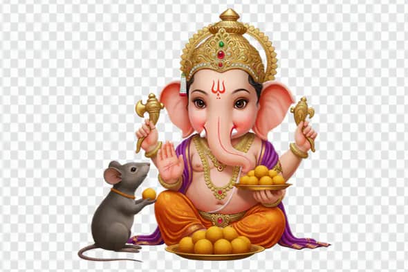 Ganesha Illustration with Laddu Offerings
