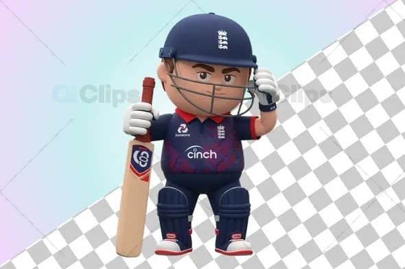 Confident English Cricket Player 3D Illustration