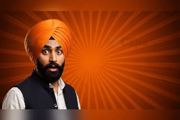 Surprised Sikh Man in Traditional Attire with Comic Burst Background