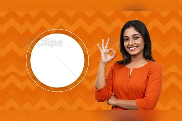 Smiling Indian Woman Showing OK Gesture with Copy Space