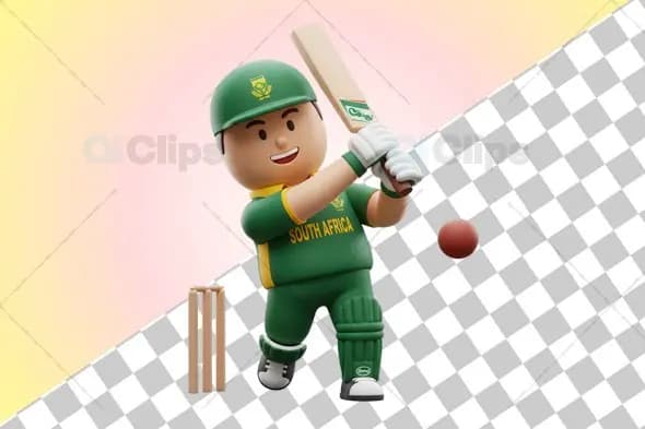 Vibrant South African Cricket Player 3D Illustration