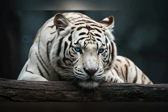 Majestic White Tiger with Piercing Blue Eyes in Close-up Portrait