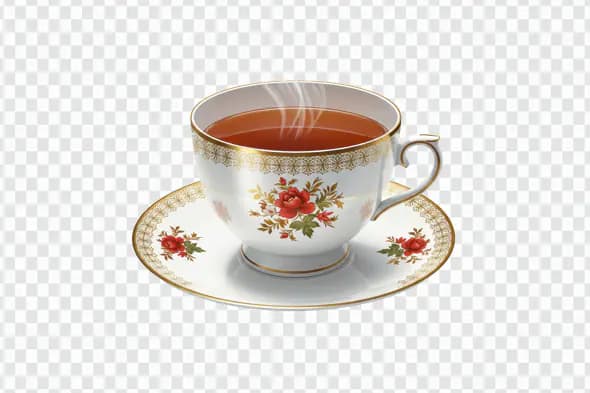 Classic Red Rose Tea Cup PNG – Vintage China with Gold Trim and Saucer