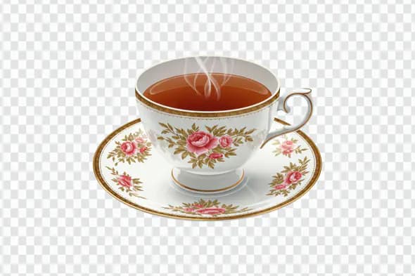 Vintage Rose Tea Cup PNG – Elegant Floral China with Saucer