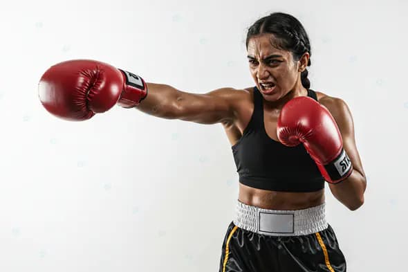 Fierce Female Boxer's Powerful Punch