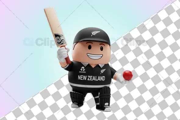Smiling New Zealand Cricket Player 3D Illustration