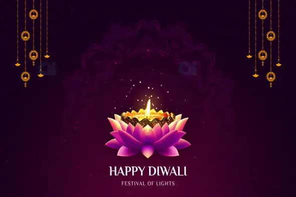Happy Diwali Animation with Glowing Lotus Diya and Ornamental Decor
