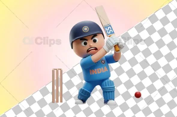 Aggressive Indian Cricket Player 3D Illustration