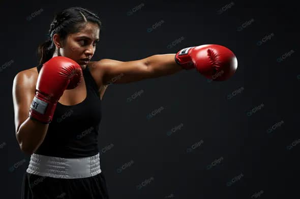 Powerful Punch: Female Boxer in Action