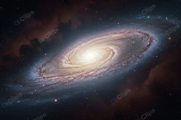 Elliptical Spiral Galaxy with Glowing Core and Cosmic Dust
