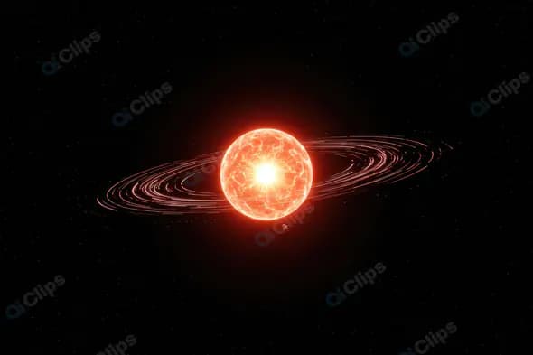 Fiery Red Star with Glowing Magnetic Rings in Deep Space